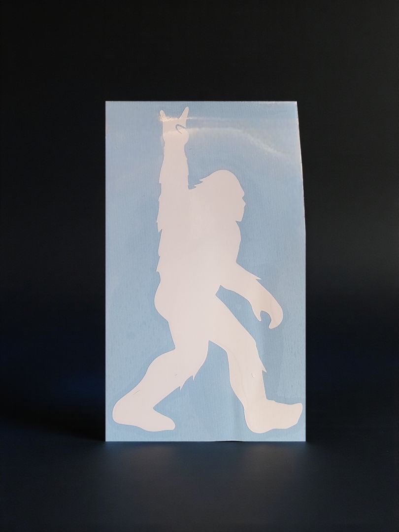 White  Bigfoot Rock On Vinyl Sticker