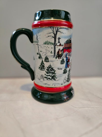 Green/Red Ceramarte 1991 Budweiser Holiday Stein The Season’s Best Clydesdales Ceramarte, 7 x 5 x 4
