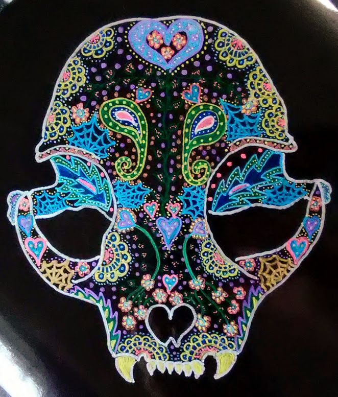 Cat Sugar Skull Drawing Framed 12"x12"