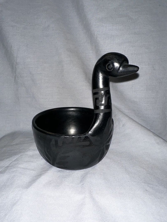 Black  Primitive Duck Head Handle Pottery Bowl, 6"