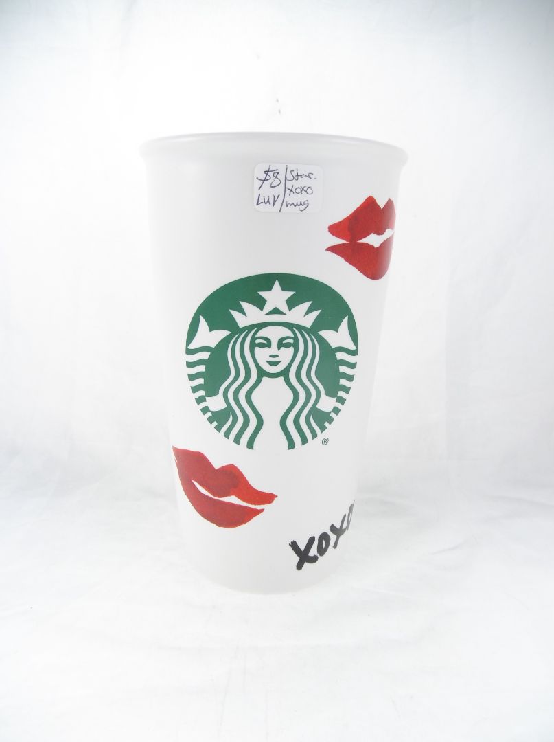 Starbucks Missing Lid: kiss lips XOXO travel mug