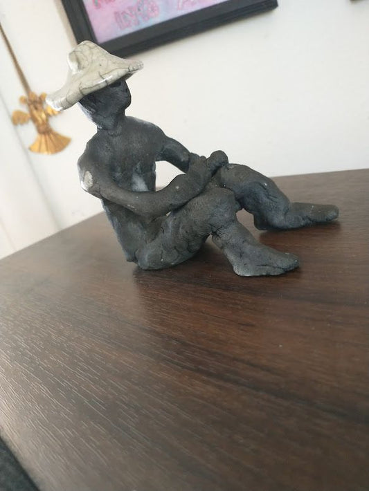 Ceramic Figurine w/hat, Raku-fired