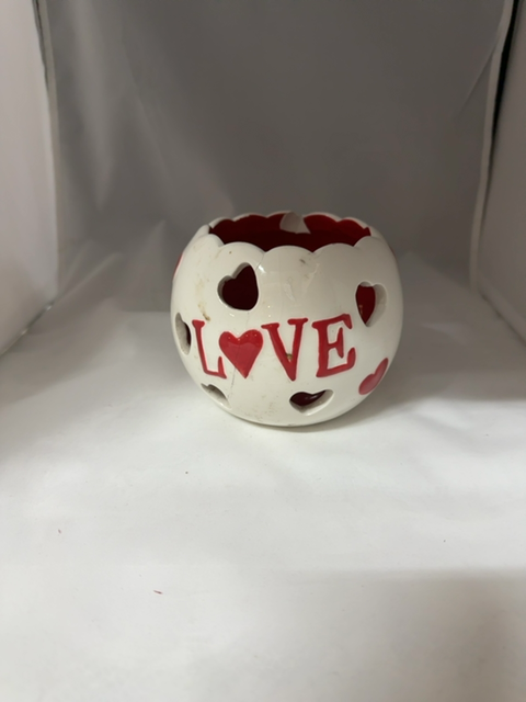 White and red  Ceramic candle bowl, Medium