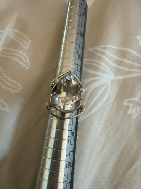 Silvertone Pear shape clear bezel set ring 6 1/2