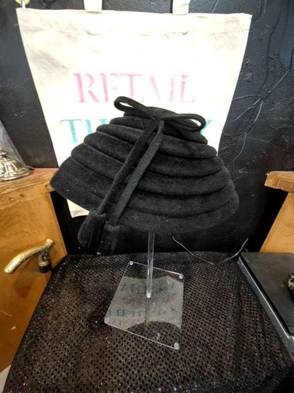 Black  Vintage '50s Hat: Black Ribbed