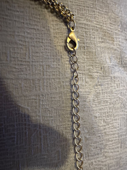 Gold tone setting, pastel beads Unknown Three bar, long, gold tone necklace