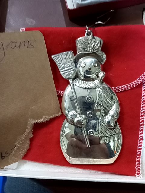 Vintage sterling silver Ghorham snowman ornament