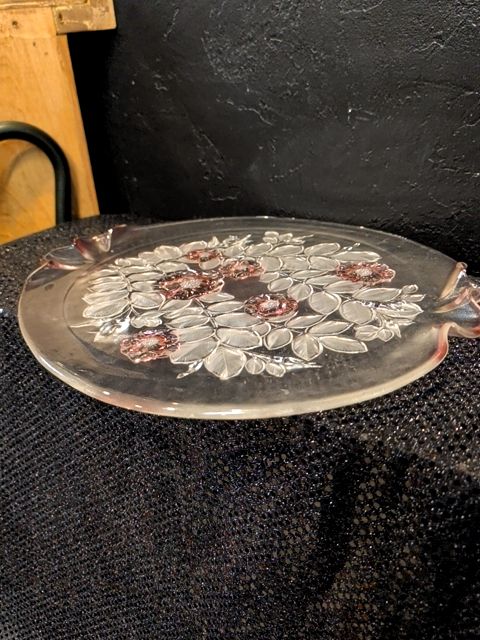 MIKASA Pink Rosella Walther Crystal Fluted Round Platter 13.5x14.5