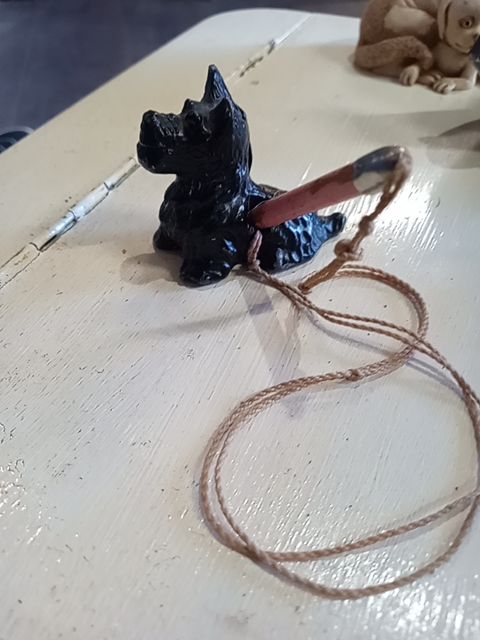 Antique Scotty dog pencil holder