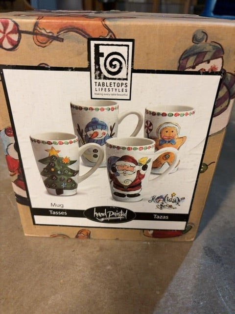 Set of 4 hand painted Christmas mugs