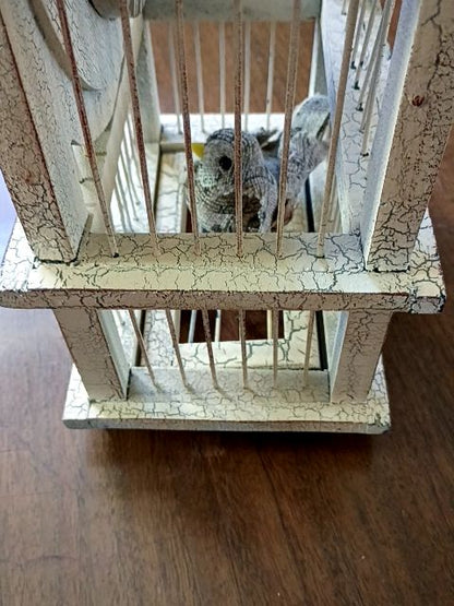 Decorative white wood bird cage 8" x 13"