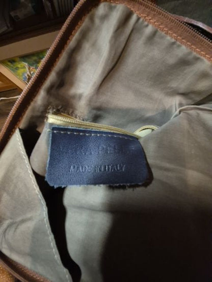 Dark Blue, Brown Trim Vera Pelle Mini Italian Leather Backpack, 10.5" × 13"