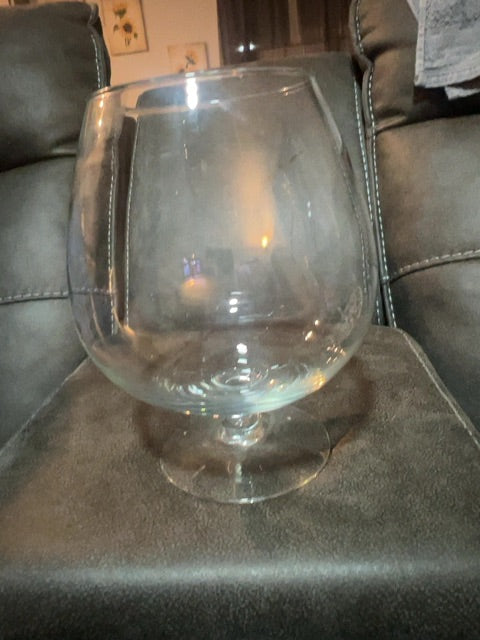 Large clear glass brandy snifter
