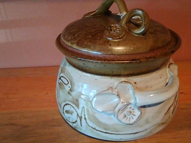 Cream & Olive Vintage Ceramic dutch over, 8" diameter at base