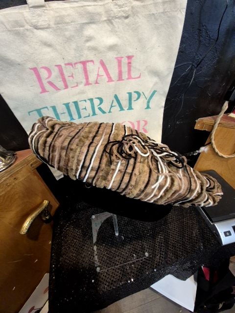 Tan w/black, white, & brown striping Designed by Lilly Dachè Vintage Dachette's Hat