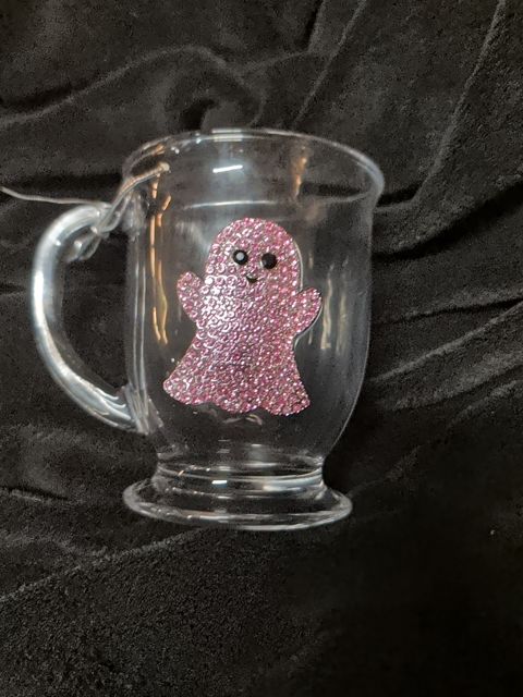 Glass Mug w/ Pink Rhinestone ghost