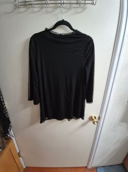 Black Chico's Mesh Embroidered Floral Rose Overlay Blouse, Size 0 Talla 0