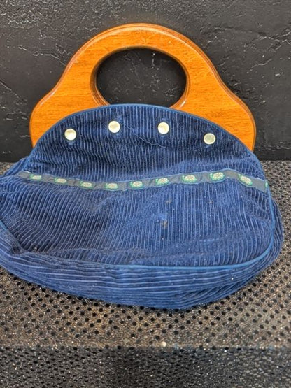 Banner House Corduroy Purse w/ Wooden handles Featuring Turtle design