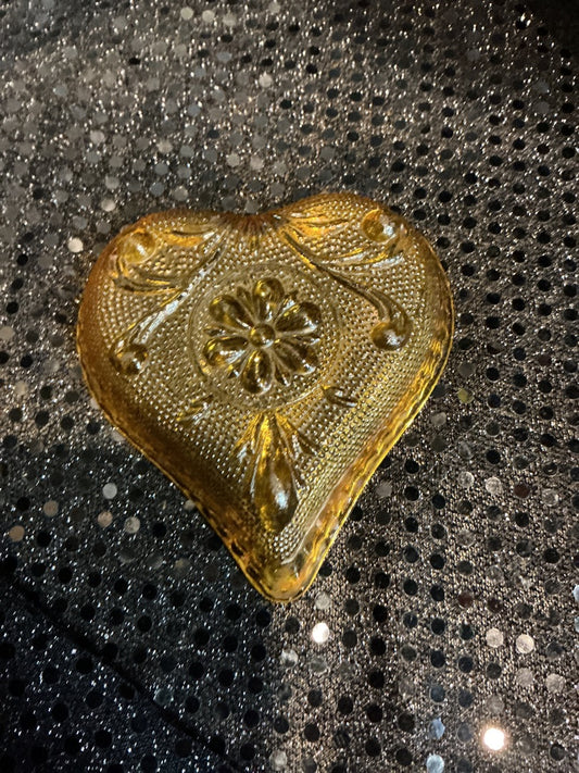Amber Indiana Amber Glass Heart, 3.5”