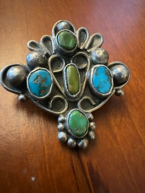 Vintage turq multi stone pin