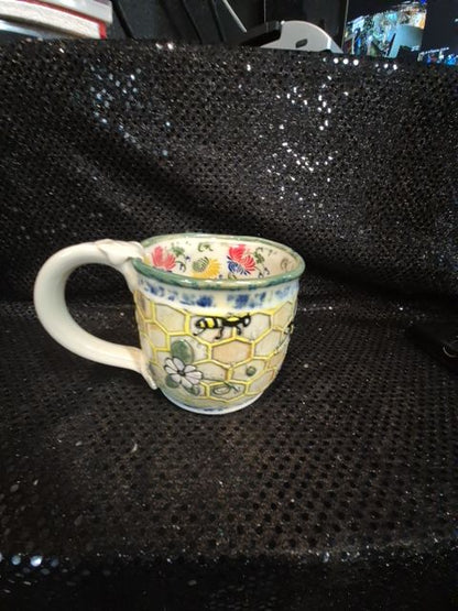 Signed Melony Sawyer Bumblebee Ceramic Mug, 4.5" × 4"