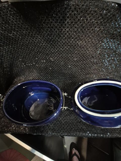 Cobalt Blue Vintage Ceramic Canister, 7" × 5" × 5"