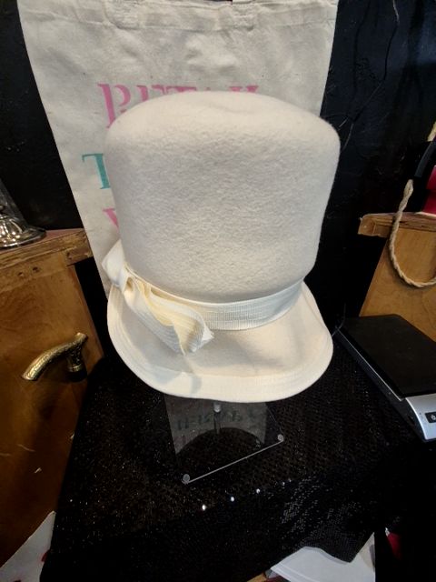 Ivory Clover Lane Ivory Felt Hat with Ivory ribbon & bow
