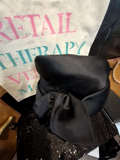 Black  Black Silk 50's Hat w/Silk Bow