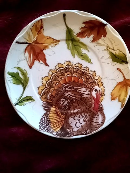 White, browns, green, red, orange Better Homes Thanksgiving plates