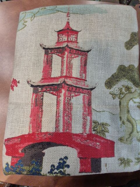 Tan w/Red Temple Type Bulding Regal Fabrics ExclusiveBasketweave Fabric, 57" × 76"