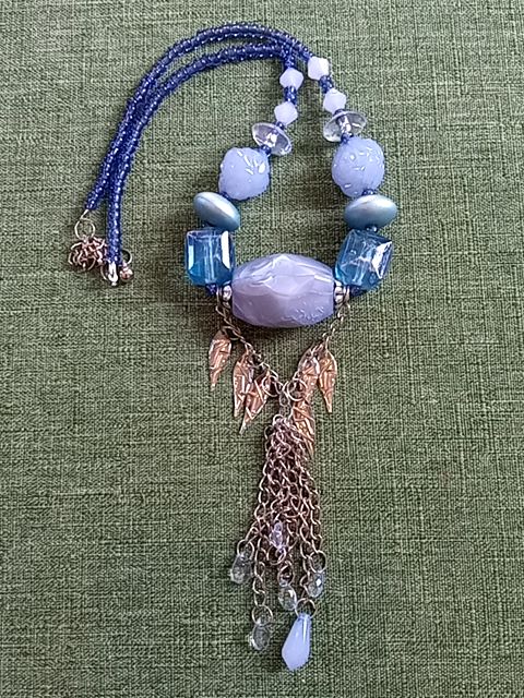 Blue  Beaded Fringe Necklace
