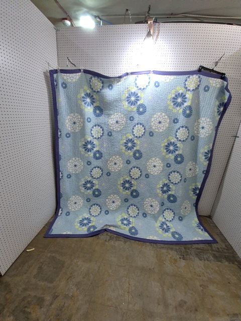 Blue w/white & green Handmade Quilt, 92" × 88"