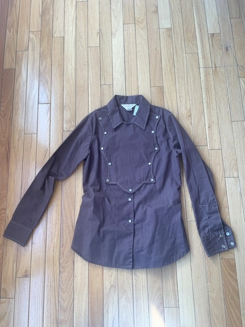 Vintage brown Westetn shirt snap bib, S