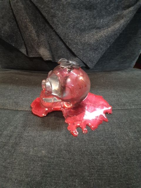 Clear Hand Made Resin Skull w/Spider & Blood, 4" × 6" × 4"