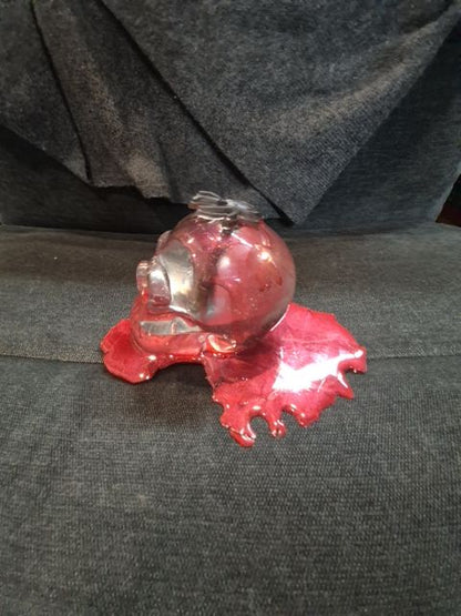 Clear Hand Made Resin Skull w/Spider & Blood, 4" × 6" × 4"