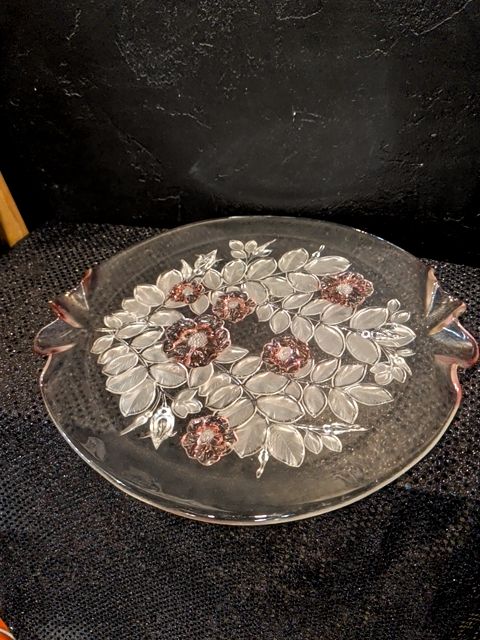 MIKASA Pink Rosella Walther Crystal Fluted Round Platter 13.5x14.5