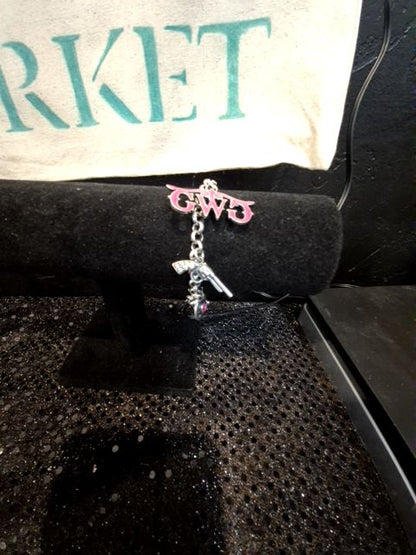Silver w/Pink Montana Silversmiths Girls w/Guns Charm Bracelet, 8"