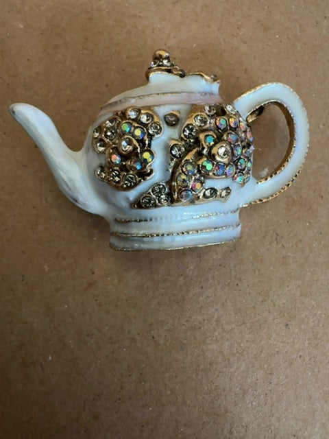 Teapot white brooch