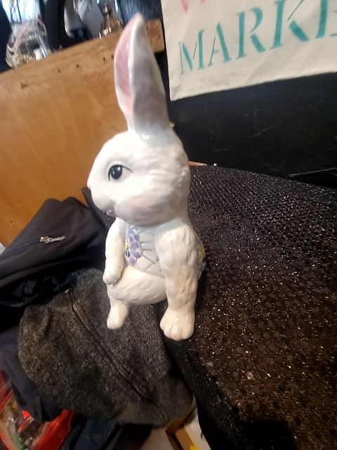 White  Porcelain Shelf Sitting Bunny, 4" × 4" × 8"