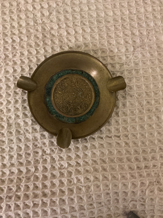Brass Unknown Mayan Calendar Ashtray, 5”