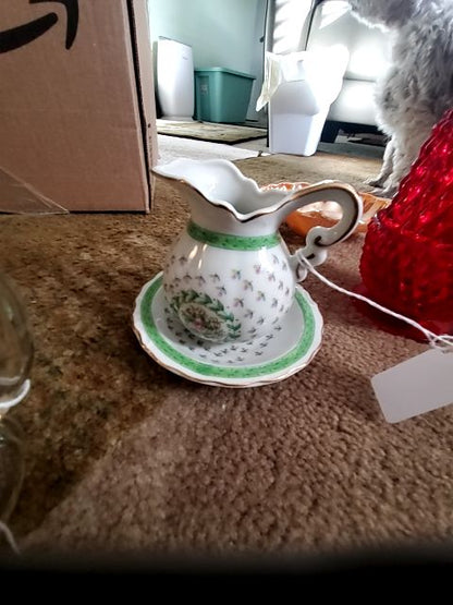 Porcelain pitcher and dish