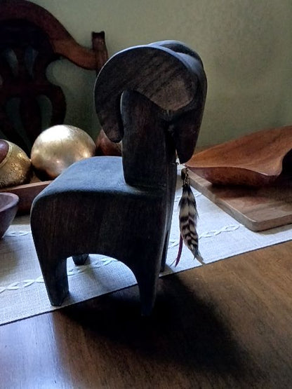 Bohemian carved wood ram/feather display, 7" x 10"
