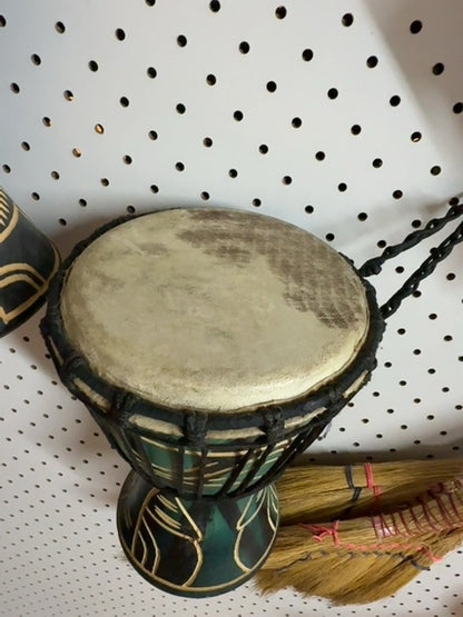 Turquoise African made Hand Drum, Medium