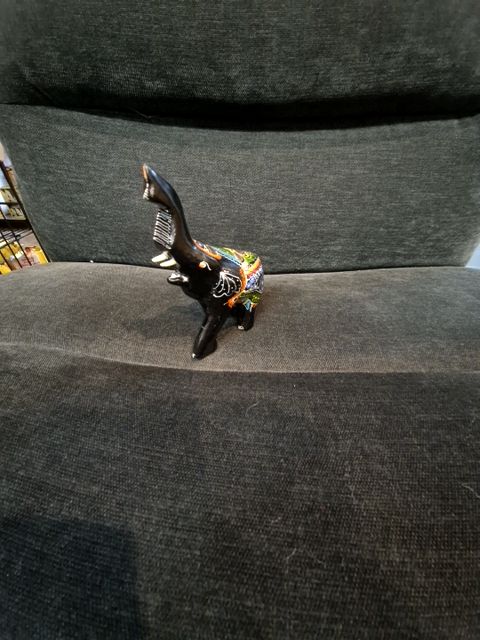 Black  Lacquered Elephant Figurine, 3.5" × 2.5" × 5"