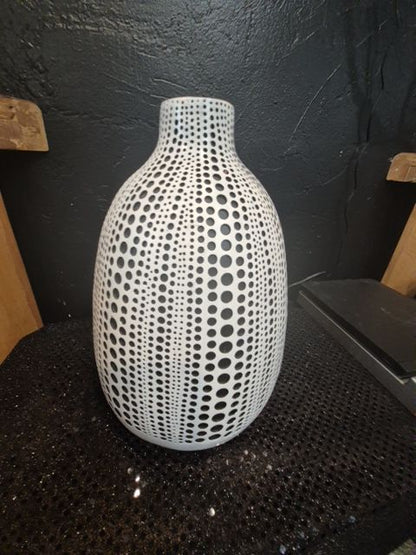 White w/Black Dotted Stripes  Resin Vase, 6" x 9"