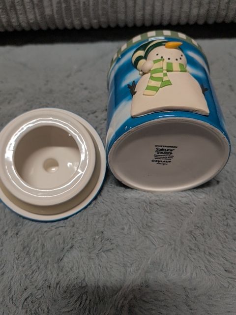 Blue/White  Sakura Wintergreen 3D Snowman Cookie/Candy Jar
