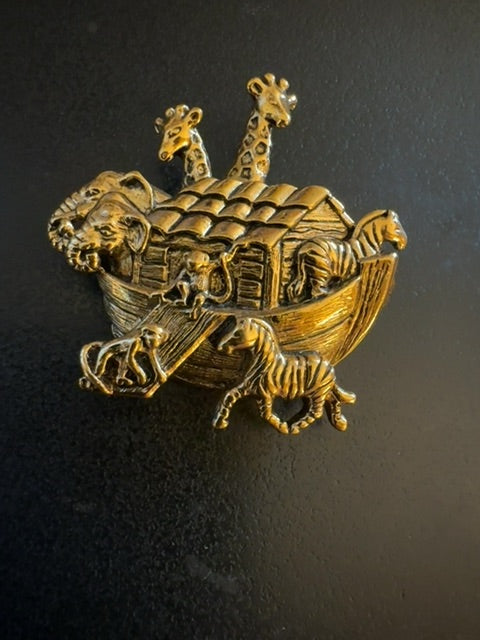 Noahs ark gold tone brooch