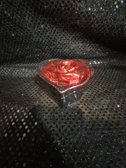 Black w/Red Rose Hand Made Heart Shaped Resin Trinket Box, 4" × 3.5" × 2"