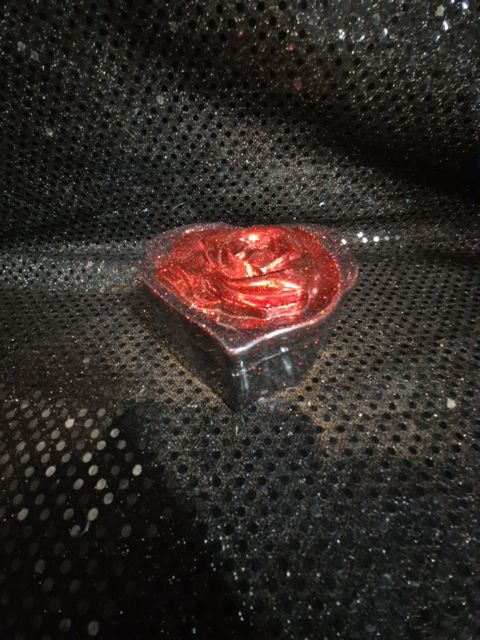 Black w/Red Rose Hand Made Heart Shaped Resin Trinket Box, 4" × 3.5" × 2"