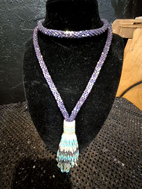 Purple  Beaded Necklace W/Tassle, 30"